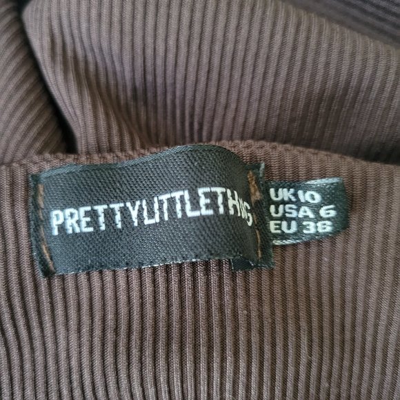 Pretty Little Thing Brown front cinch up midi dress - Picture 5 of 8